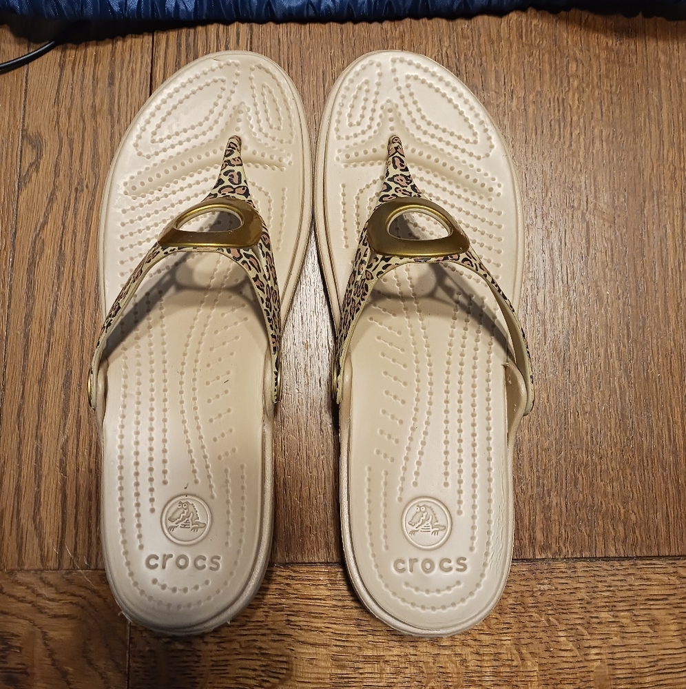 Croc, Sanrah Leopard Wedge, Flip Flops, Animal Print, Size 8W